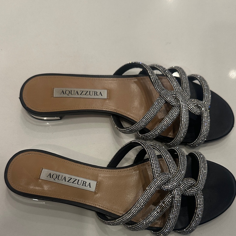 Aquazzura Black and Silver Strappy Sandals